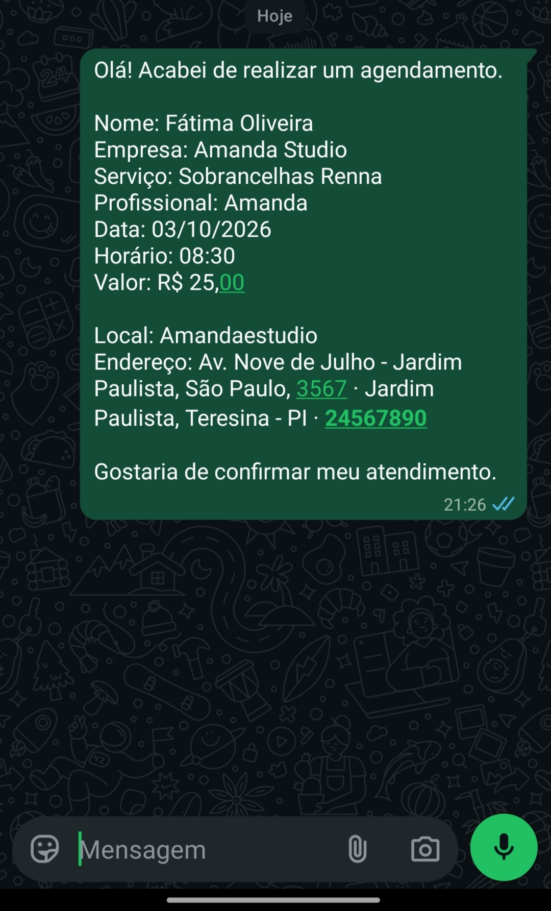 Etapa aviso do agendamento: A confirmação chega até você