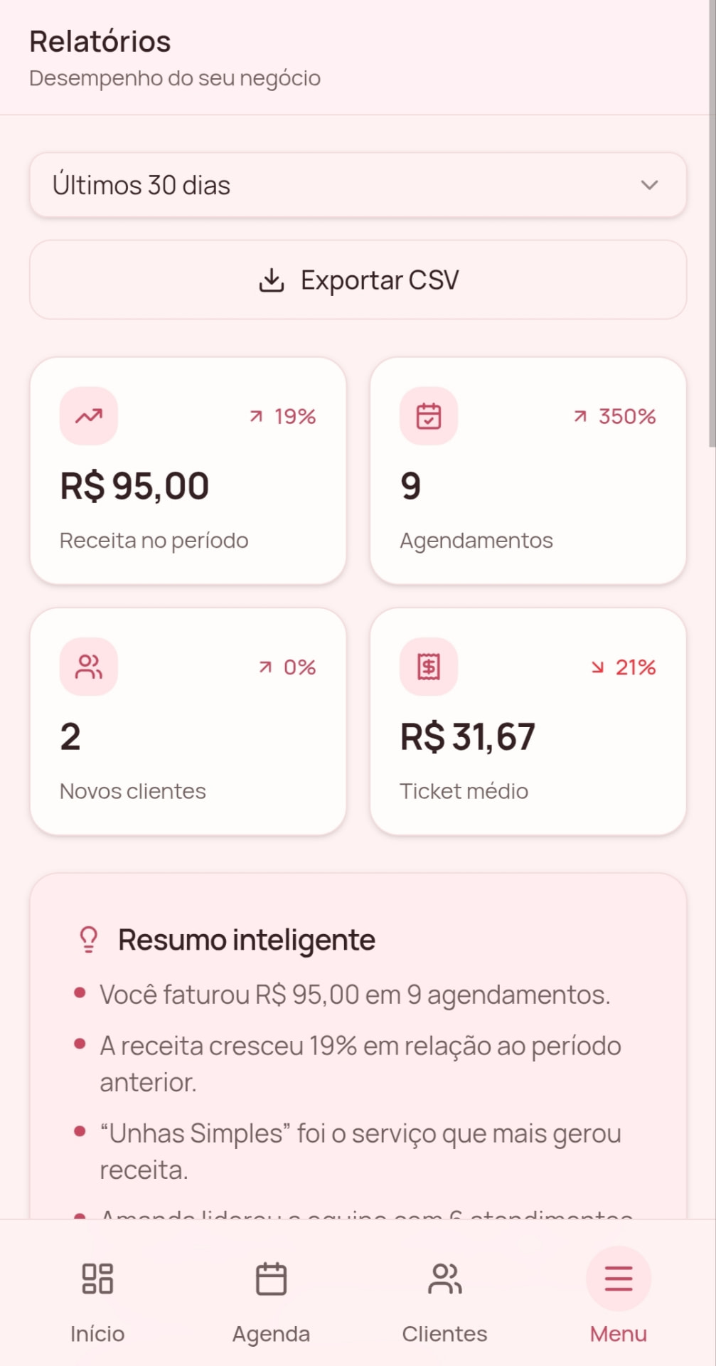 Tela do AZENDA: Relatórios
