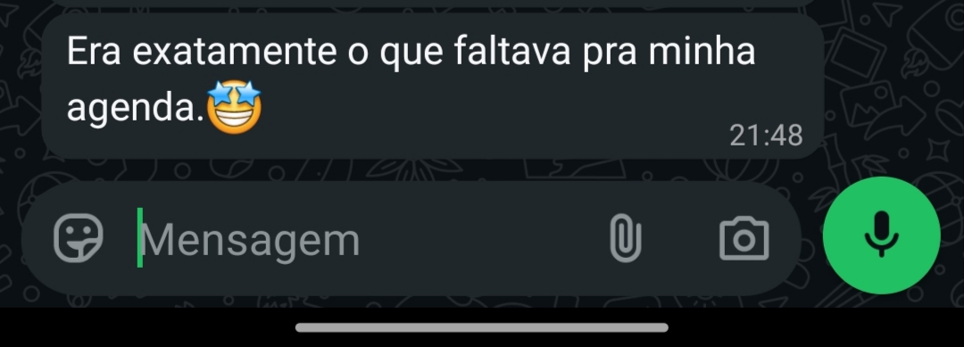 Print de conversa no WhatsApp: mensagem elogiando o atendimento que responde às clientes sem interromper o trabalho