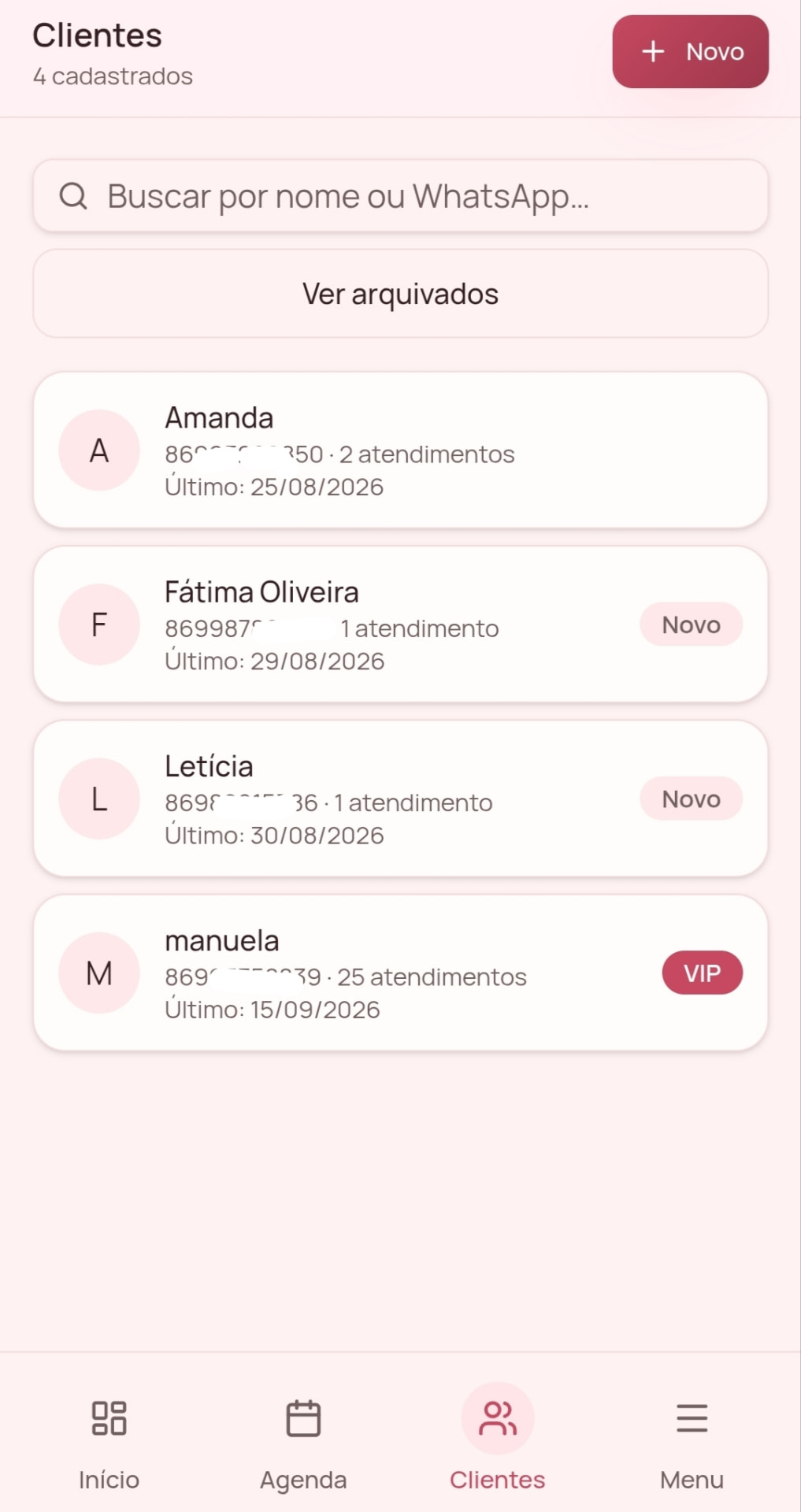 Tela do AZENDA: Clientes